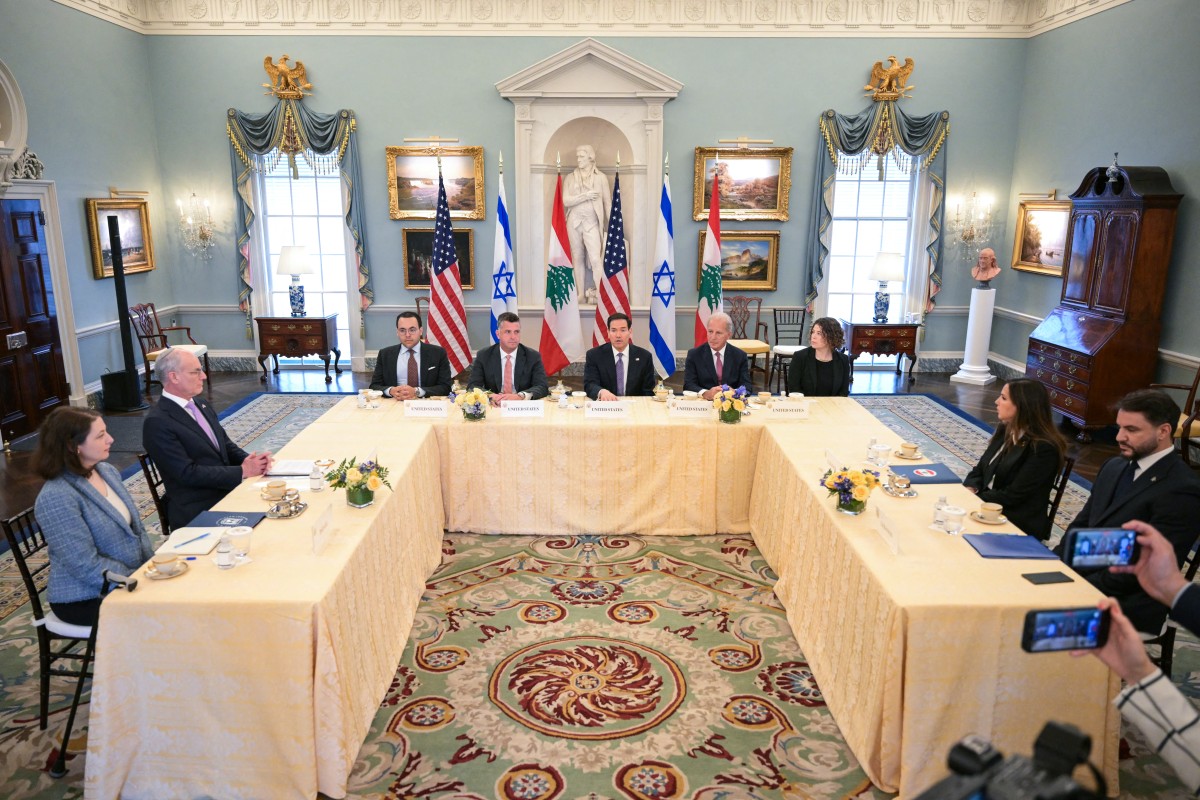 US Secretary of State Marco Rubio (C) speaks during a meeting with Lebanon's Ambassador to the US Nada Hamadeh Moawad (2R) and Israeli Ambassador to the US Yechiel Leiter (2L) at the State Department in Washington, DC, on April 14, 2026. PHPTO: AFP/ OLIVER CONTRERAS