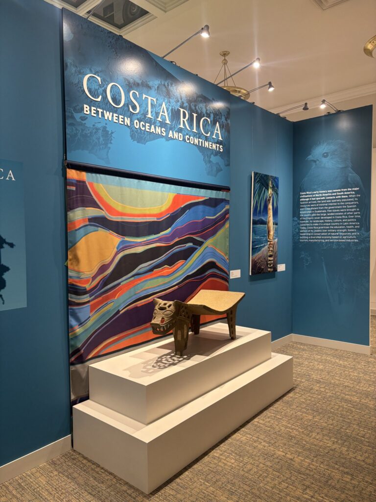 Works like this painting that is at the entrance of the exhibition, are creations of the Costa Rican plastic artist, Marité Vidales, giving life to each space of the presentation at the Latin American Cultural Center. PHOTO: STEEL PULSE NEWS/ FREDDY POTOY