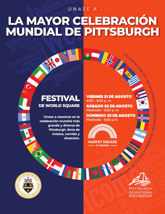 La celebración tendrá lugar del viernes 21 al domingo 23 de agosto de 2026 y está organizada por la Oficina de Asuntos de Inmigrantes y Refugiados de la Alcaldía en coordinación con la Pittsburgh Downtown Partnership.